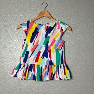 Girls Kate Spade brush strokes bow back ruffle Trim PEPLUM top size medium